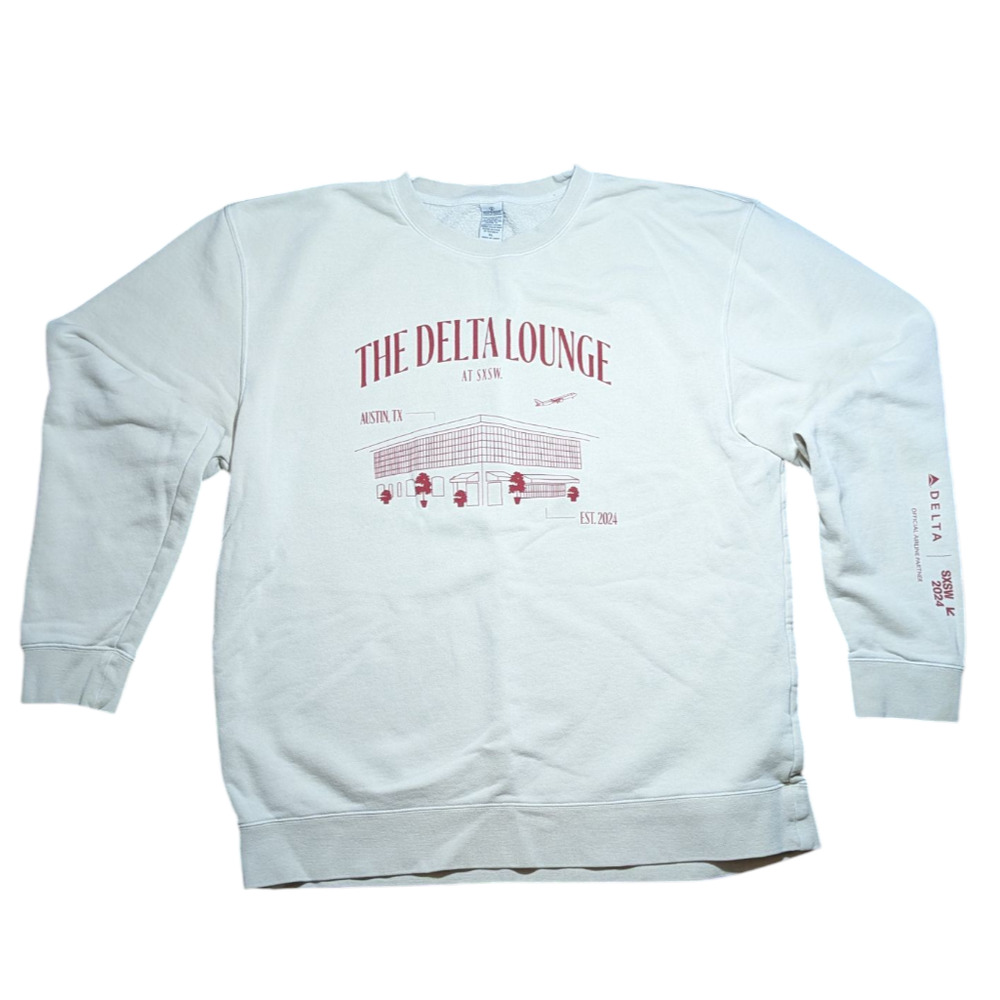 Delta Air Lines Lounge SXSW - 2024 Rare Pullover-Size XL Beige & Red Great Cond